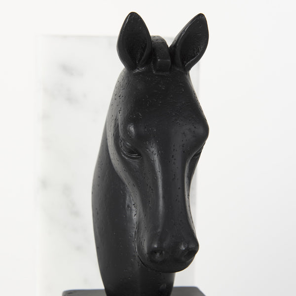 Homeroots Set Of Two 8" Black Glass Horse Decorative Bookends  Glass 392138