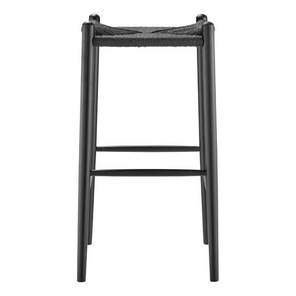 EuroStyle Evelina Bar Stool without Backrest with Black Frame and Rush Seat - Set of 1
