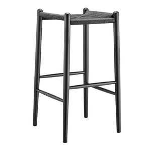 EuroStyle Evelina Bar Stool without Backrest with Black Frame and Rush Seat - Set of 1