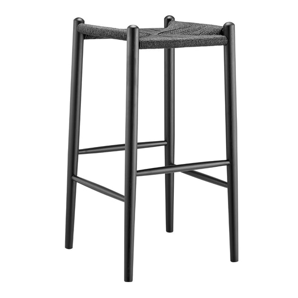 EuroStyle Evelina Bar Stool without Backrest with Black Frame and Rush Seat - Set of 1
