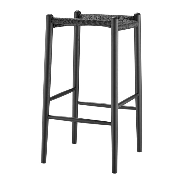 EuroStyle Evelina Bar Stool without Backrest with Black Frame and Rush Seat - Set of 1
