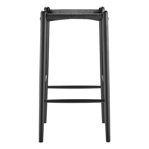 EuroStyle Evelina Bar Stool without Backrest with Black Frame and Rush Seat - Set of 1