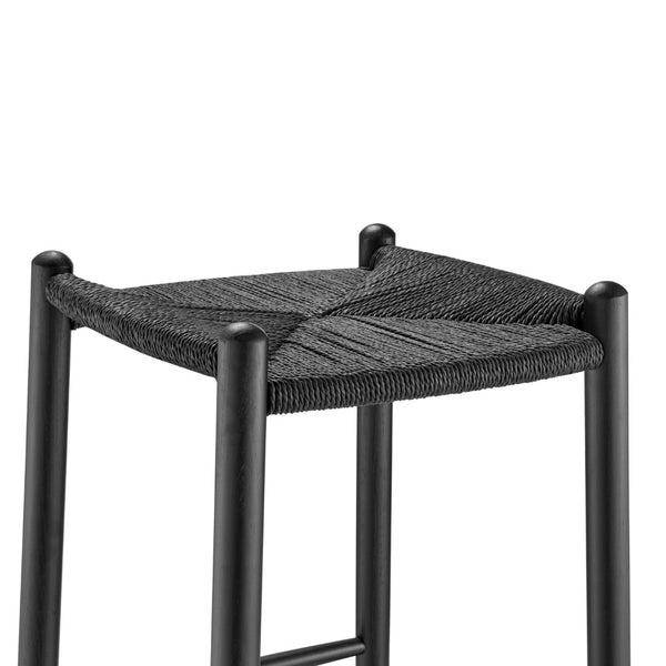 EuroStyle Evelina Bar Stool without Backrest with Black Frame and Rush Seat - Set of 1