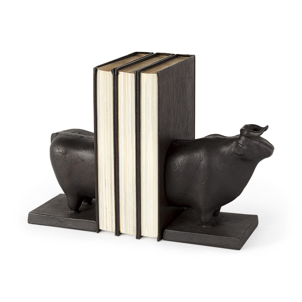 Homeroots Black Cast Aluminum Bull Bookends  Fabric 392140