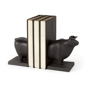 Homeroots Black Cast Aluminum Bull Bookends  Fabric 392140