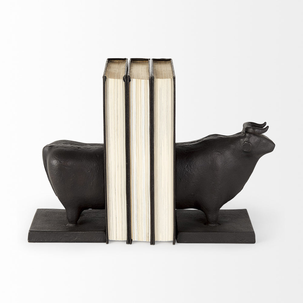 Homeroots Black Cast Aluminum Bull Bookends  Fabric 392140