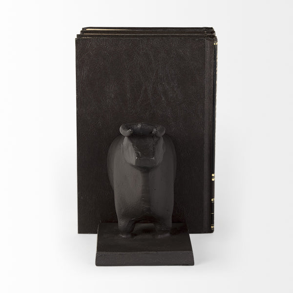 Homeroots Black Cast Aluminum Bull Bookends  Fabric 392140