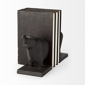Homeroots Black Cast Aluminum Bull Bookends  Fabric 392140