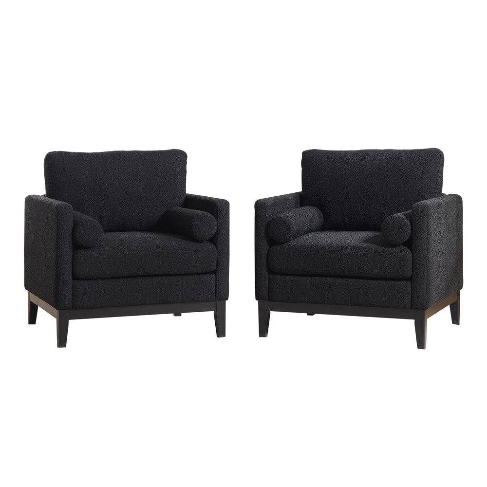 English Elm 35.4" Wide Modern Farmhouse Accent Chair In Black Boucle With Bolster Pillows For Cozy Living Spaces W3118P283470