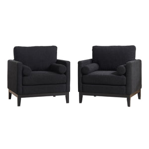 English Elm 35.4" Wide Modern Farmhouse Accent Chair In Black Boucle With Bolster Pillows For Cozy Living Spaces W3118P283470