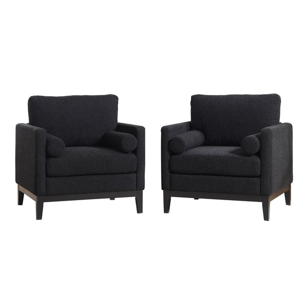 English Elm 35.4" Wide Modern Farmhouse Accent Chair In Black Boucle With Bolster Pillows For Cozy Living Spaces W3118P283470