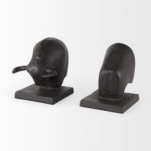 Homeroots Set Of Two 6" Black Metal Bull Decorative Bookends  Metal 392141
