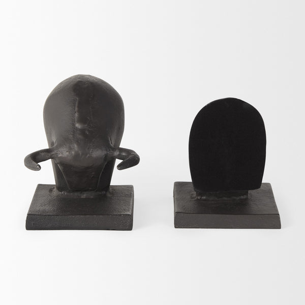 Homeroots Set Of Two 6" Black Metal Bull Decorative Bookends  Metal 392141