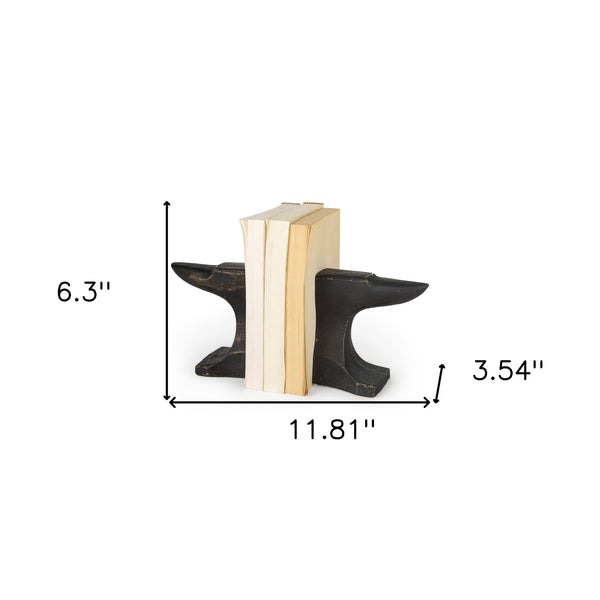 Homeroots Distressed Black Anvil Bookends  Polyresin 392142