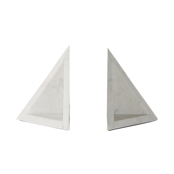 Homeroots 3d Modern Triangle Marble Bookends  Metal 392143