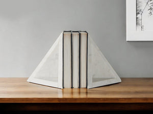 Homeroots 3d Modern Triangle Marble Bookends  Metal 392143