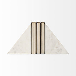 Homeroots 3d Modern Stepped Triangle Marble Bookends  Polyresin 392144