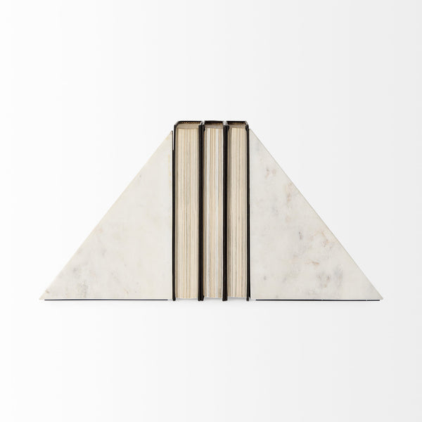 Homeroots 3d Modern Stepped Triangle Marble Bookends  Polyresin 392144