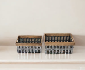 Homeroots Set Of Two 19" Gray Metal Basket  Metal 392147