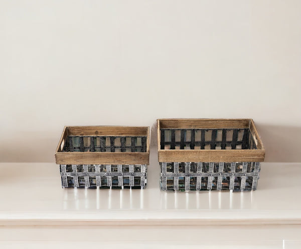 Homeroots Set Of Two 19" Gray Metal Basket  Metal 392147