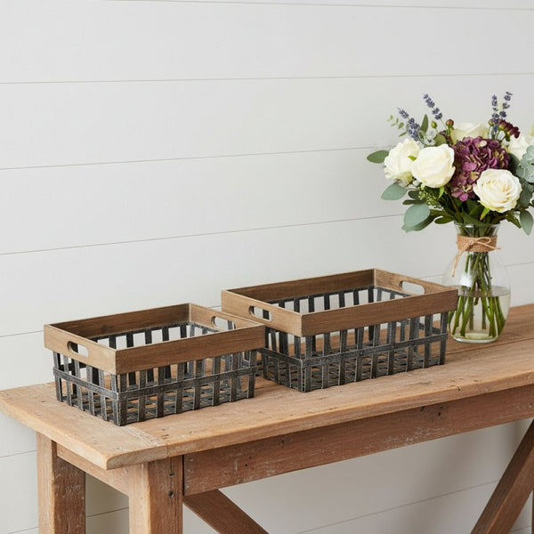 HomeRoots Set of Two 19" Gray Metal Baskets for Stylish Storage - Ideal for Home, Office, and More! 392147