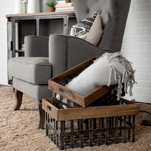 HomeRoots Set of Two 19" Gray Metal Baskets for Stylish Storage - Ideal for Home, Office, and More! 392147