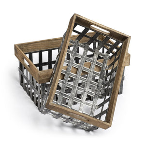 HomeRoots Set of Two 19" Gray Metal Baskets for Stylish Storage - Ideal for Home, Office, and More! 392147