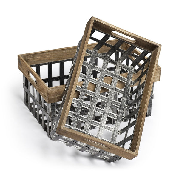 HomeRoots Set of Two 19" Gray Metal Baskets for Stylish Storage - Ideal for Home, Office, and More! 392147