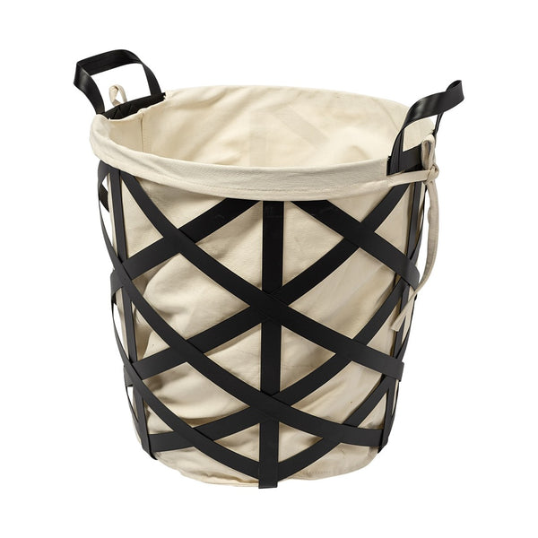 HomeRoots Set of Two Modern Black and Cream Metal Baskets for Stylish Organization and Home Decor Solutions 392148