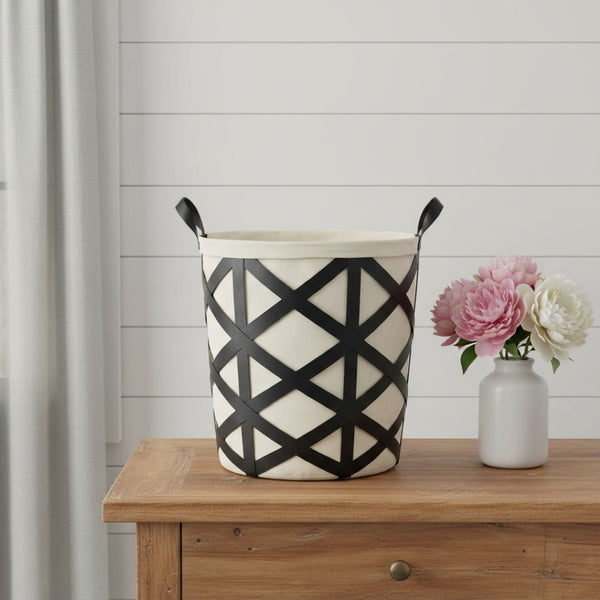 HomeRoots Set of Two Modern Black and Cream Metal Baskets for Stylish Organization and Home Decor Solutions 392148