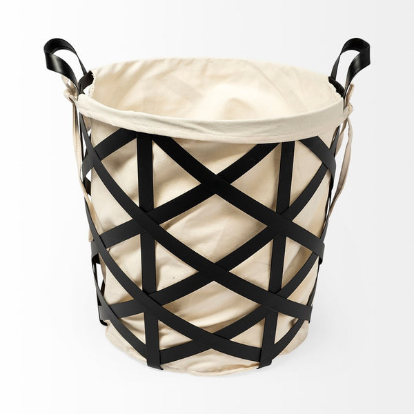 HomeRoots Set of Two Modern Black and Cream Metal Baskets for Stylish Organization and Home Decor Solutions 392148