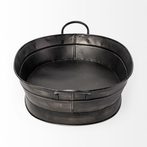 Homeroots Vintage Black Metal Storage Basket – Rustic Decor, Versatile Serving Tray, Unique Home Accent Piece  Metal 392149
