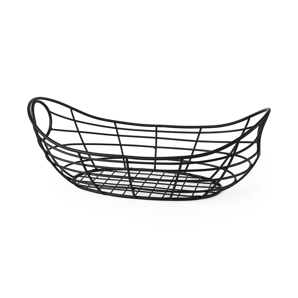 Homeroots 22" Black Metal Oval Storage Basket  Metal 392150