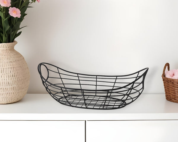 Homeroots 22" Black Metal Oval Storage Basket  Metal 392150