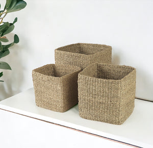 Homeroots Set Of Three 16" Brown Square Wicker Basket  Wicker 392151