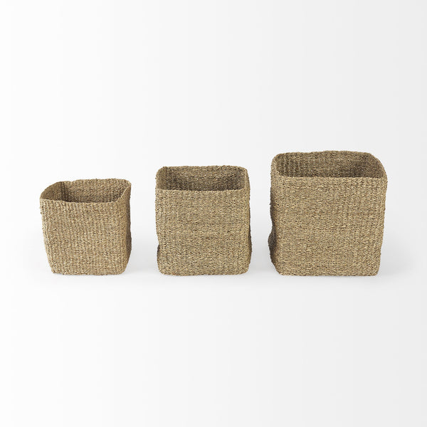 Homeroots Set Of Three 16" Brown Square Wicker Basket  Wicker 392151