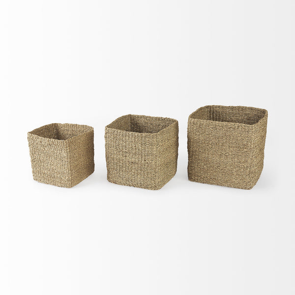 Homeroots Set Of Three 16" Brown Square Wicker Basket  Wicker 392151