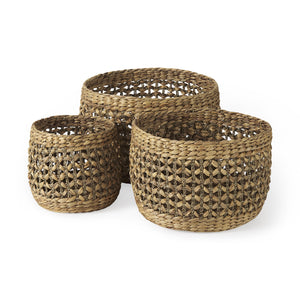 Homeroots Set Of Three 15" Brown Wicker Basket  Wicker 392152