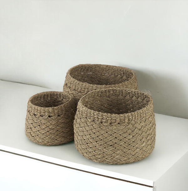 Homeroots Set Of Three 15" Brown Wicker Desk Organizer  Wicker 392153
