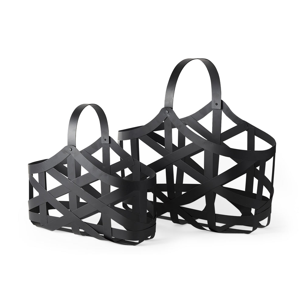 Homeroots Set Of Two Black Geometric Metal Baskets  Metal 392155