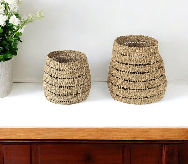 Homeroots Set Of Two 18" Brown Wicker Basket  Wicker 392156