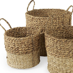 Homeroots Set Of Three Two Tone Wicker Storage Baskets  Wicker 392157