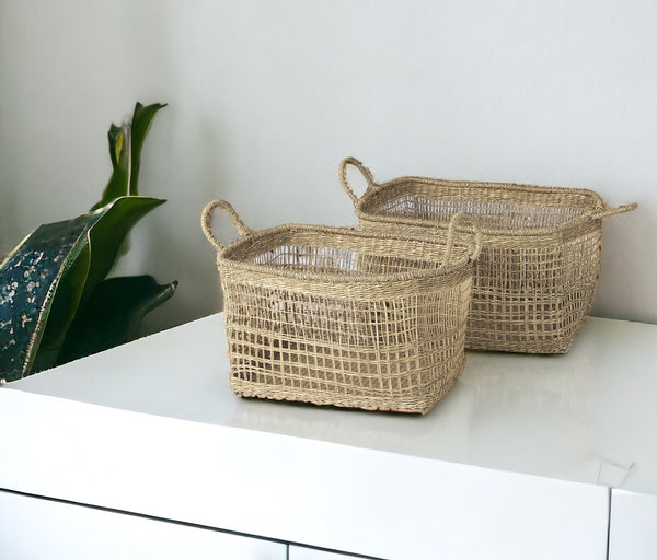 Homeroots Set Of Two 15" Natural Wicker Basket  Wicker 392158