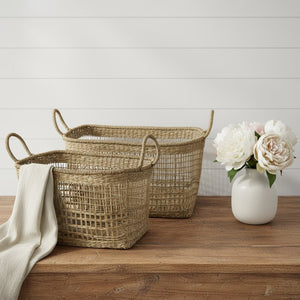 HomeRoots Set of Two Brown Wicker Baskets for Stylish Storage – Rustic Charm for Home Organization & Decor 392158