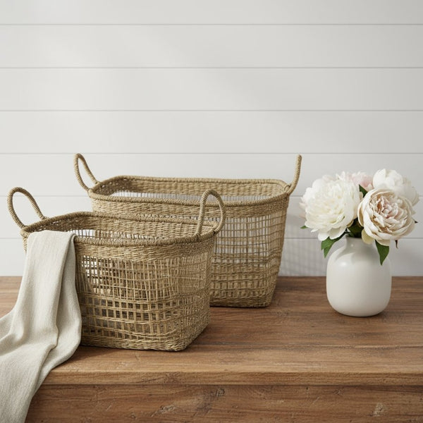 HomeRoots Set of Two Brown Wicker Baskets for Stylish Storage – Rustic Charm for Home Organization & Decor 392158