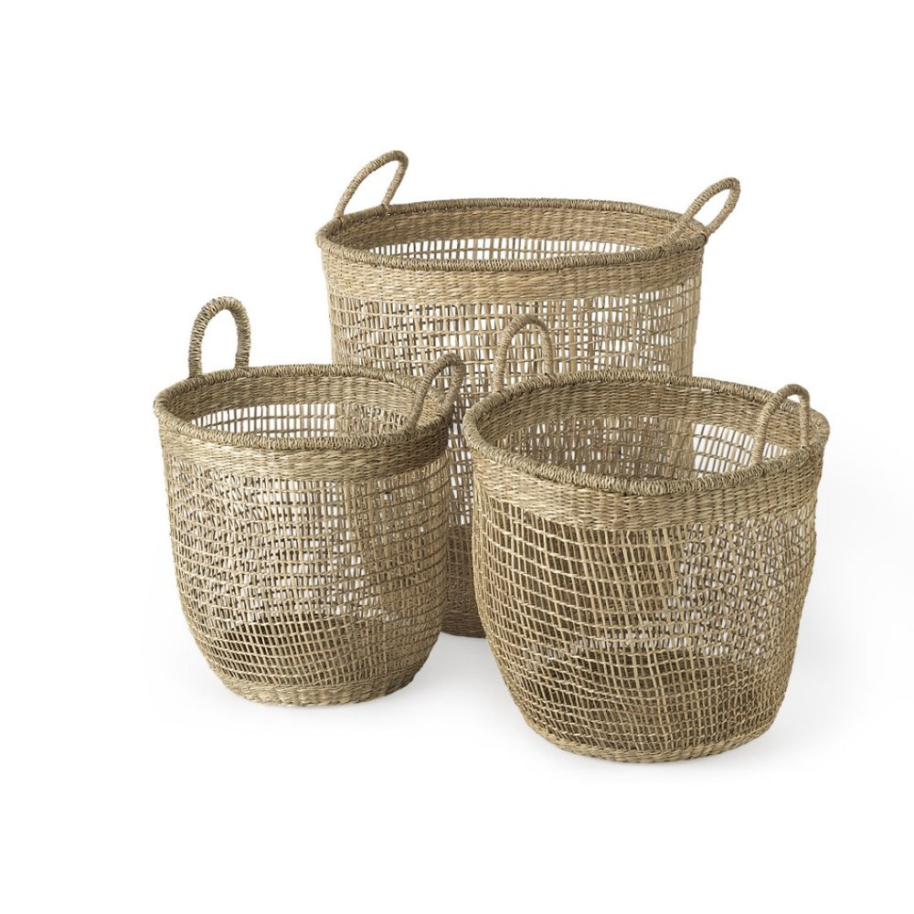 HomeRoots Set of Three Round Natural Wicker Baskets for Stylish Storage, Decor & Organization in Any Room 392159