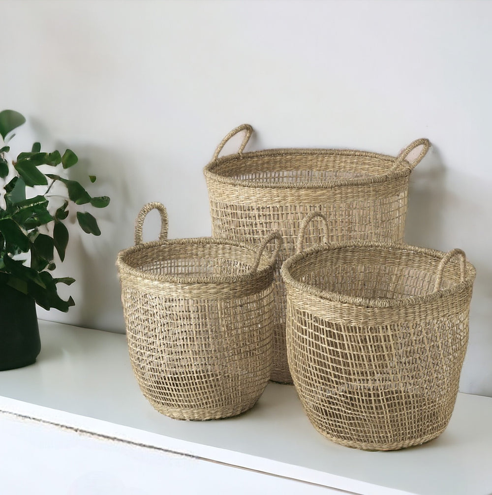 Homeroots Set Of Three 20" Natural Wicker Basket  Wicker 392159