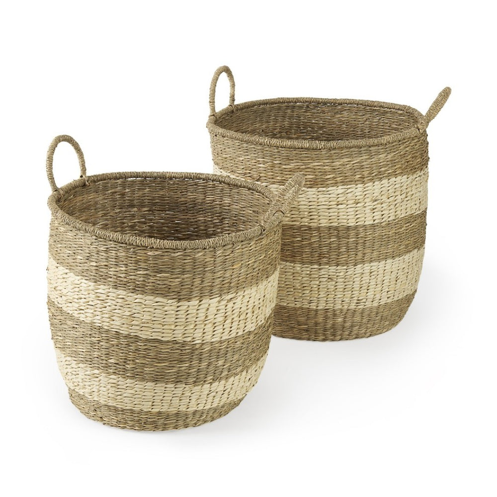 HomeRoots Set of Two Stylish Natural Beige Wicker Baskets for Versatile Storage and Elegant Home Décor 392160