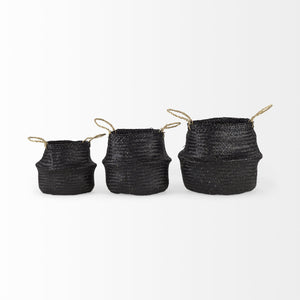 Homeroots Set Of Three 10" Black Wicker Storage Baskets  Wicker 392162