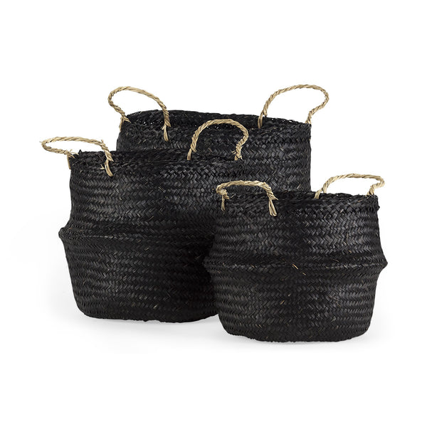 Homeroots Set Of Three 10" Black Wicker Storage Baskets  Wicker 392162